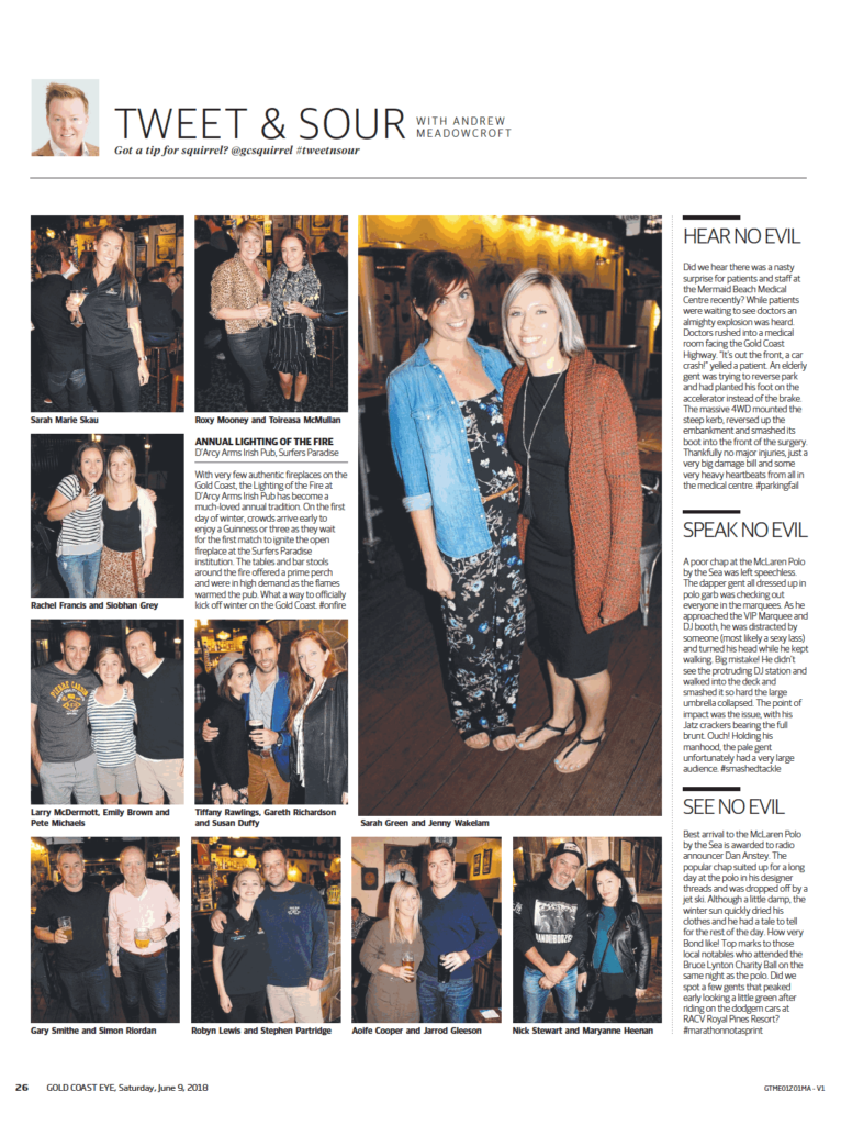 Gold Coast Bulletin Annual Lighting of The Fire D'Arcy Arms