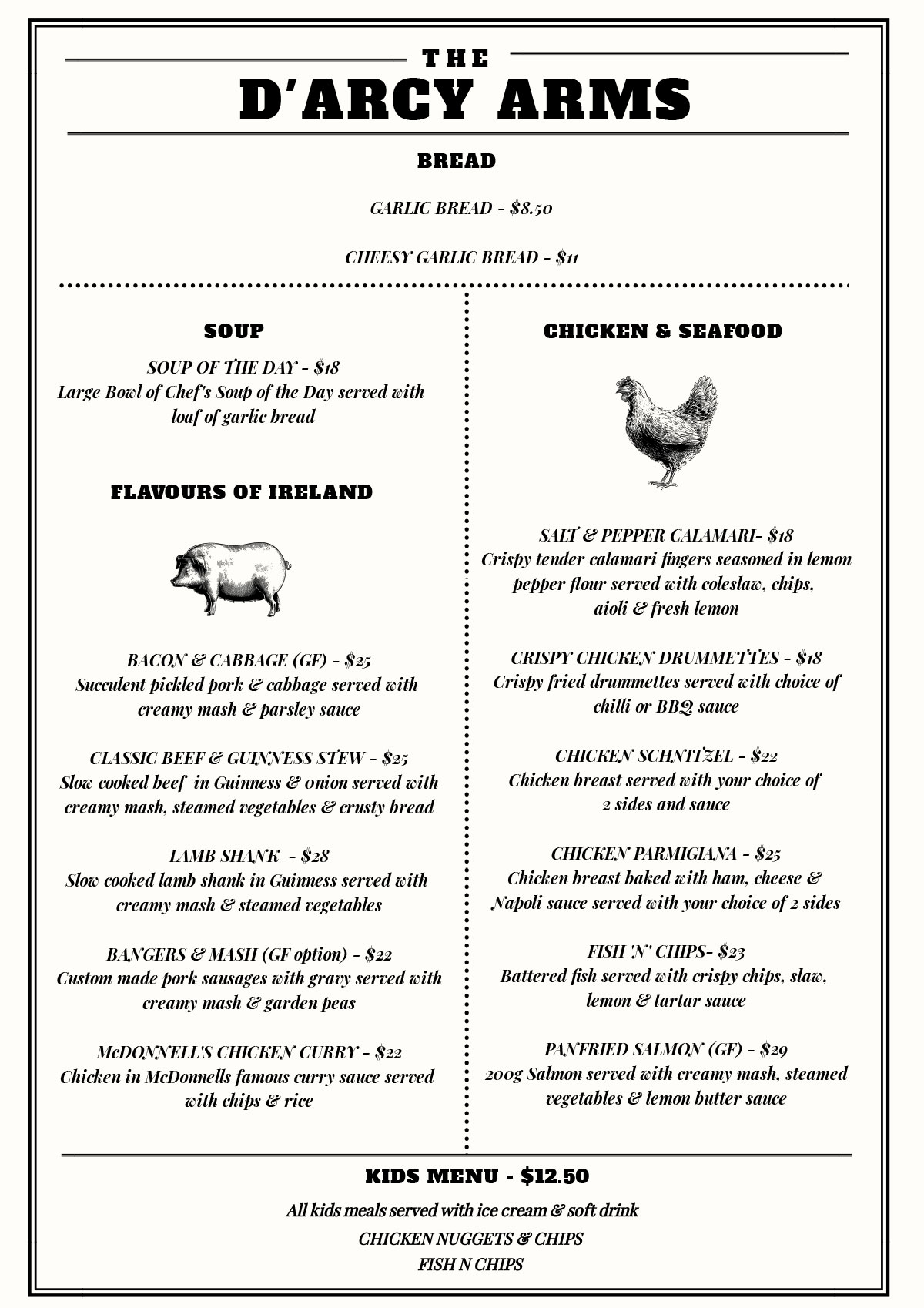 Darcy arms dine in menu - page 1